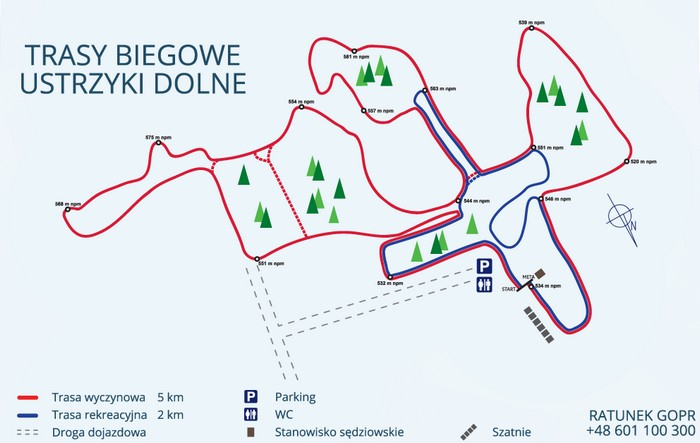 mapa tras narciarskich w Ustjanowe